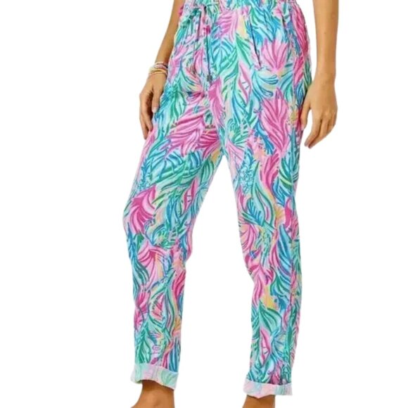 Lilly Pulitzer Taron Linen Pants Small Sea Turtle Soiree Lagoon Pull On Resort - Picture 8 of 10